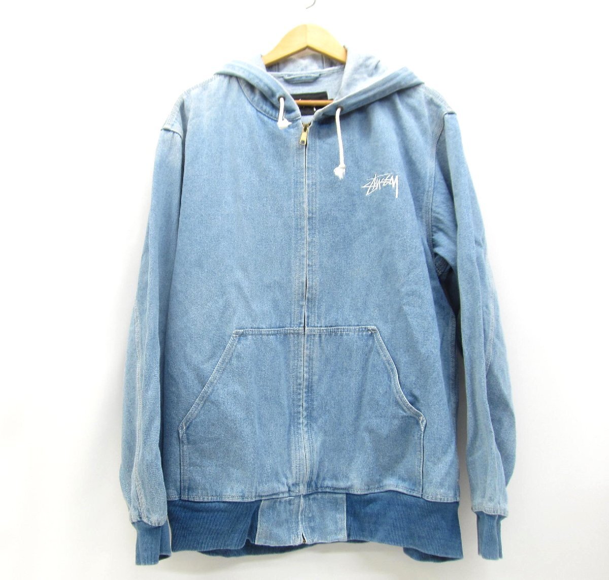 STUSSY ステューシー 刺繍ロゴ デニム ジップアップフーディー SIZE: