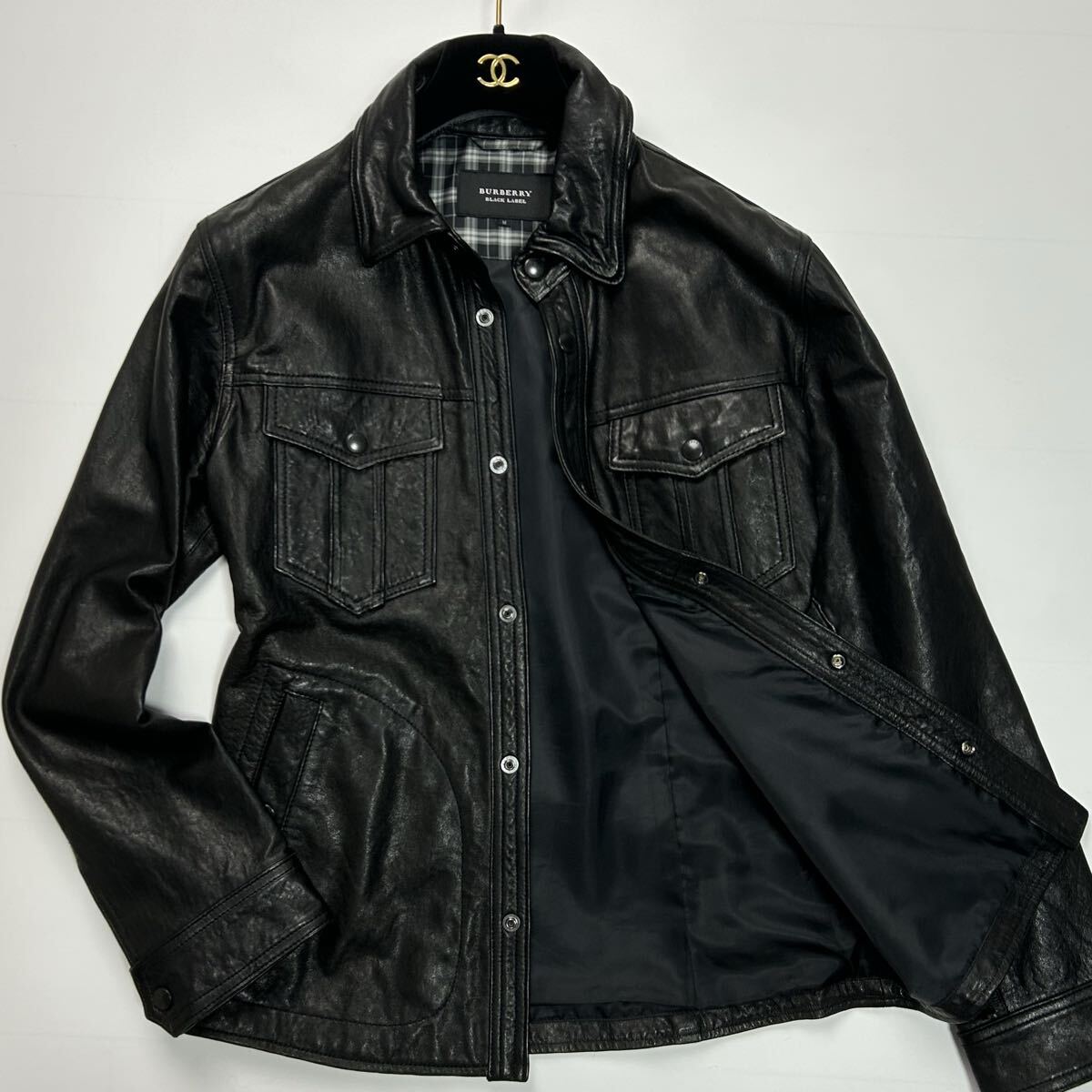 バーバリーブラックレーベル　ラムレザーライダースジャケット　ブルゾン Yahoo!オークション -「burberry black label レザーライダース