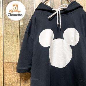 《激レア》ディズニー Disney 黒☆プルオーバーパーカー M デカロゴ ビッグロゴ ビッグプリント ミッキーマウス リブライン ブラック hs676