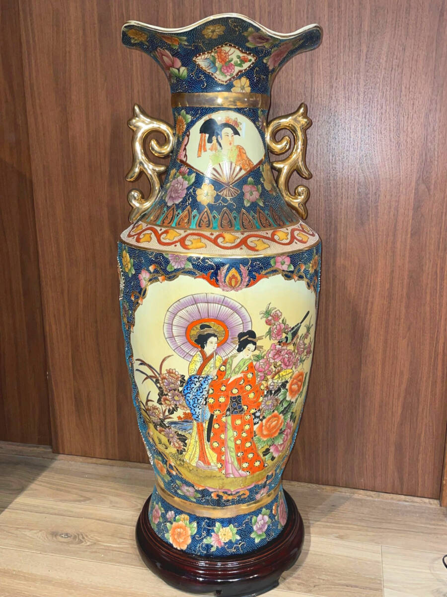 希少 薩摩焼〔大広〕大飾り壺 花鳥人物図大花瓶 高さ62cm Amazon.co.jp: 飾り壺 薩摩焼 美人 花瓶 金彩色絵 壺 骨董 古