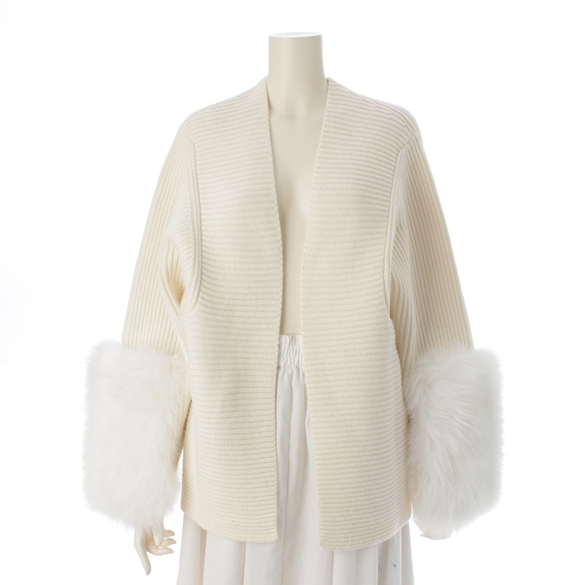 美品◆希少◆ドゥロワー カシミヤファーニット【F】ネイビー【定価7.5万】日本製 中古】ドゥロワー Drawer カシミヤファー バイカラーロング