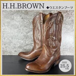 S142 неиспользуемый товар товар 90sUSA производства DOUBLE-H двойной H натуральная кожа ковбойские сапоги kau Boy ботинки 6288 Brown чай US7 1/2 (25.5-26.0cm)