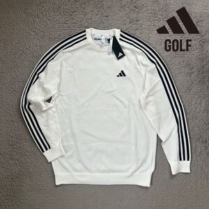 L размер новый товар adidas GOLF свитер с длинным рукавом свет вес s Lee полоса s вырез лодочкой Adidas Golf Golf одежда белый белый чёрный