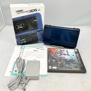BJg157R 60 読込◯ 箱付き Newニンテンドー3DS LL RED-001 メタリックブルー/ソフト モンスターハンタークロス/充電器