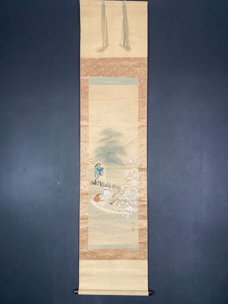 p029 浮世絵 版画 真作 舟遊びの画 額装 横額 (額無しの発送も可) p029 浮世絵 版画 真作 舟遊びの画 額装 横額 (額無しの発送も