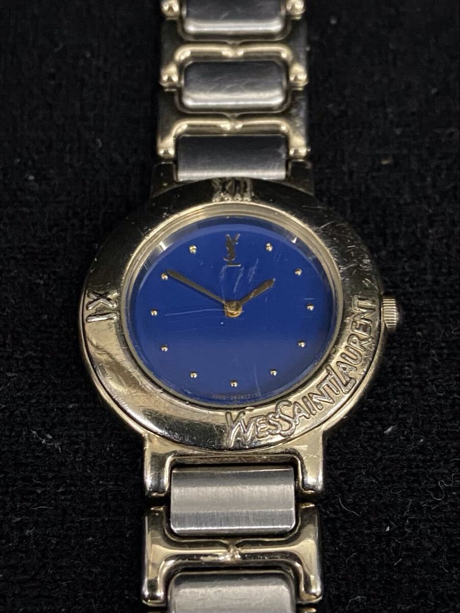 【稼動品】YvesSaintLaurent ネイビー コンビ 腕時計 美品 SAINT LAURENT（腕時計 ・ ブルー・ネイビー/青色系）のフリマ