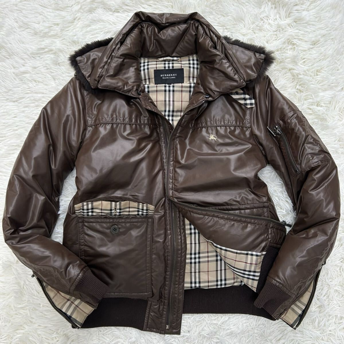 美品　バーバリーブルーレーベル　テーラードM ノバチェック　黒　1B ロゴB 美品 バーバリーブルーレーベル テーラードM ノバチェック 黒 1B