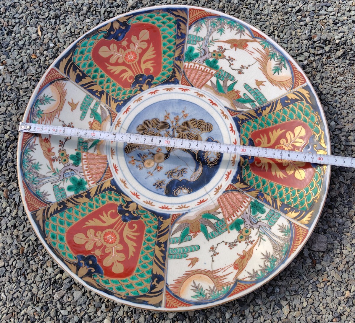 古伊万里色絵美人画大皿 古伊万里 美人図 色絵 角皿 刺身皿 五客 人物 桜 小紋 明治期【