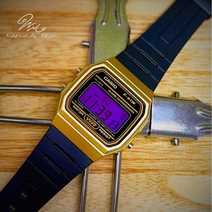 ☆★新品未使用★☆ CASIO F-91WM-9AJH 《パープル液晶》カスタム ゴールド ラバー(樹脂)ストラップ【チープカシオ・チプカシ】