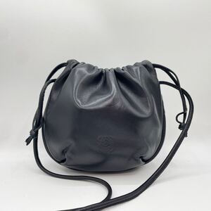 1円 ◎極美品◎ LOEWE ロエベ フラメンコ ショルダーバッグ アナグラム レザー ブラック 黒 巾着 斜め掛け ナッパレザー 本革