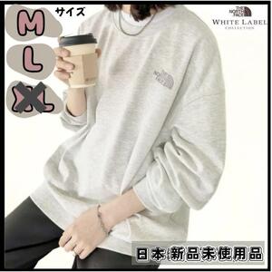 韓国限定 ノースフェイス M L ロゴトレーナー 国内未入荷 グレー 新品