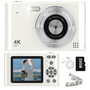 35 デジタルカメラ 4800万画素 キッズカメラ 1080P動画撮影 16倍ズーム 手振れ補正 セルフタイマー 32Gカード付属 連写 軽量 ホワイト