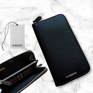 【新品未使用タグ付き】 BURBERRY バーバリー ラウンドジップ 長財布 レザーロングウォレット ブラック
