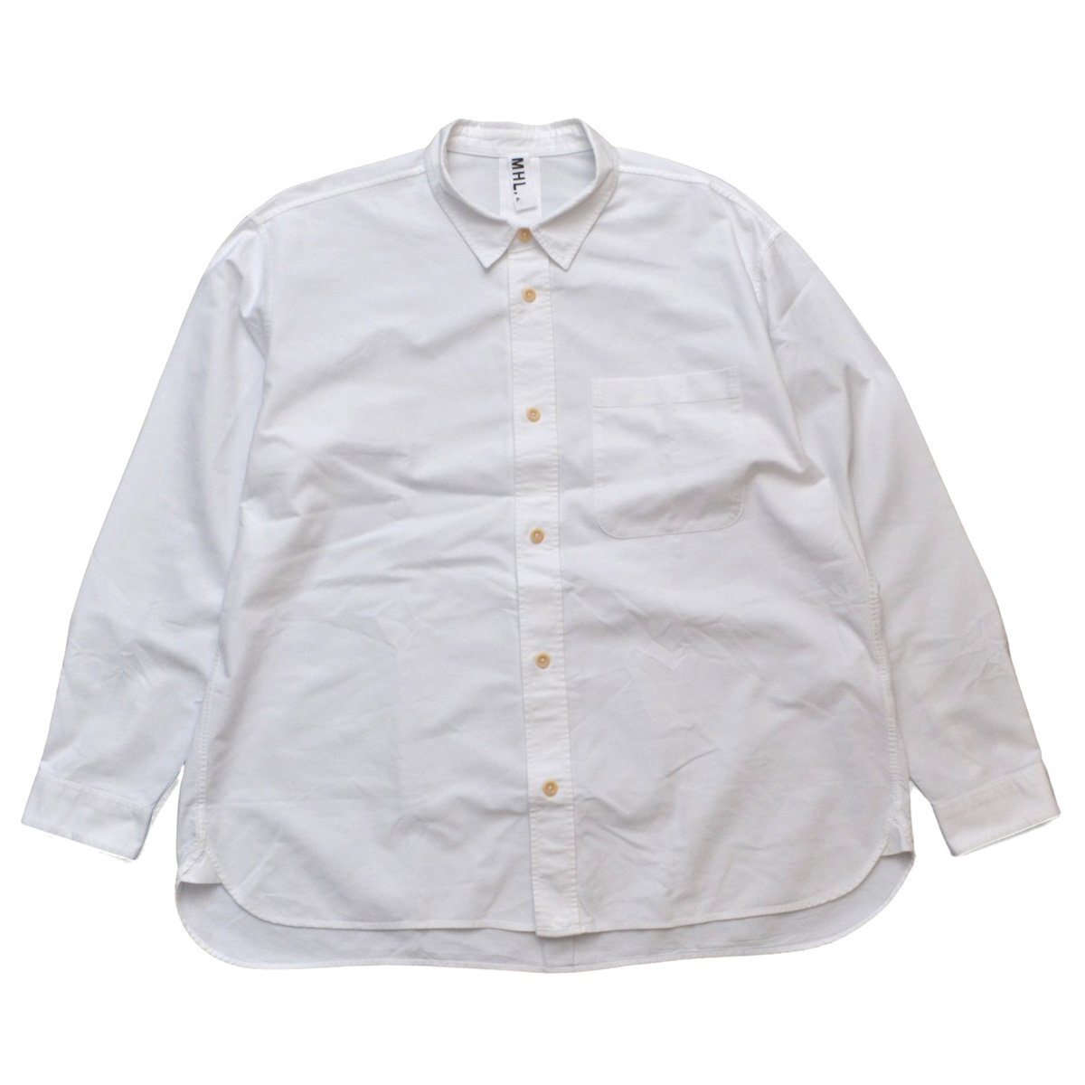 美品 MHL. マーガレットハウエル 長袖 オックスフォードシャツ 白 Lサイズ MHL. マーガレットハウエル コットンリネン 綿麻 長袖シャツ 白