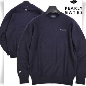 новый товар 1 иен ~* обычная цена 3.3 десять тысяч PEARLY GATES Pearly Gates мужской осень-зима длинный рукав кашемир 100% вырез лодочкой вязаный 4 M свитер темно-синий Golf *6741*