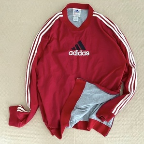 即決 90s XXLサイズ ヴィンテージ アディダス ナイロン プルオーバー JKT ピステ ドリルトップ 赤 白 king gnu 常田 着用タイプ同色