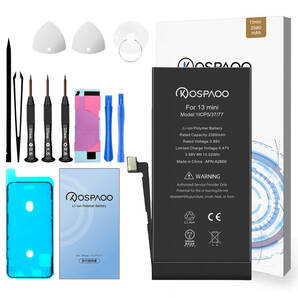 『大容量・工具セット』For iPhone 13 Mini バッテリー 交換ビデオ 2580mAh PSE準拠 Kospaoo/iPower 互換 Li-ion Battery 交換 修理