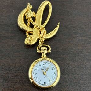 稼働 LOEWE 懐中時計 quartz ピンバッジ ブローチ ロエベ アンティーク