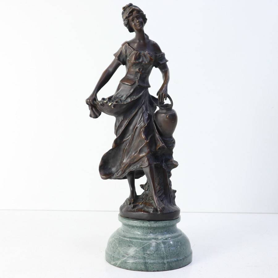ブロンズ像　フランス人　アーティスト作品 アンティーク ブロンズ像、フランスのブロンズ彫刻の少女と少年