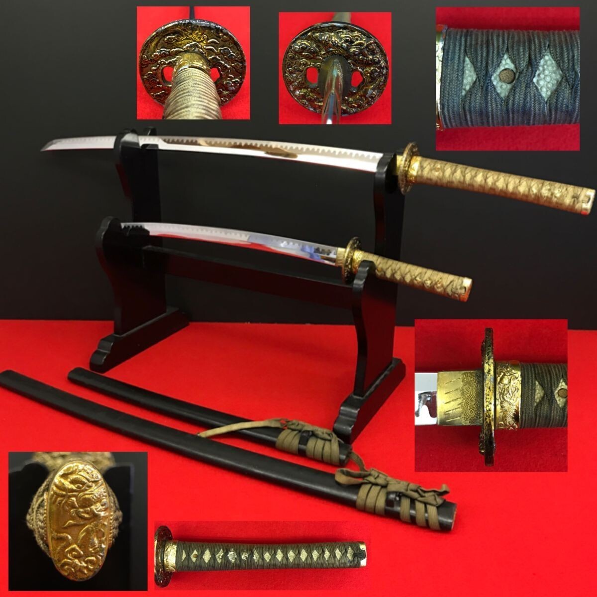 模造刀 刀 脇差 セット　全長105cm/70.5cm　刀装具 拵え Yahoo!オークション -模造刀(日本刀、刀剣)の落札相場・落札価格