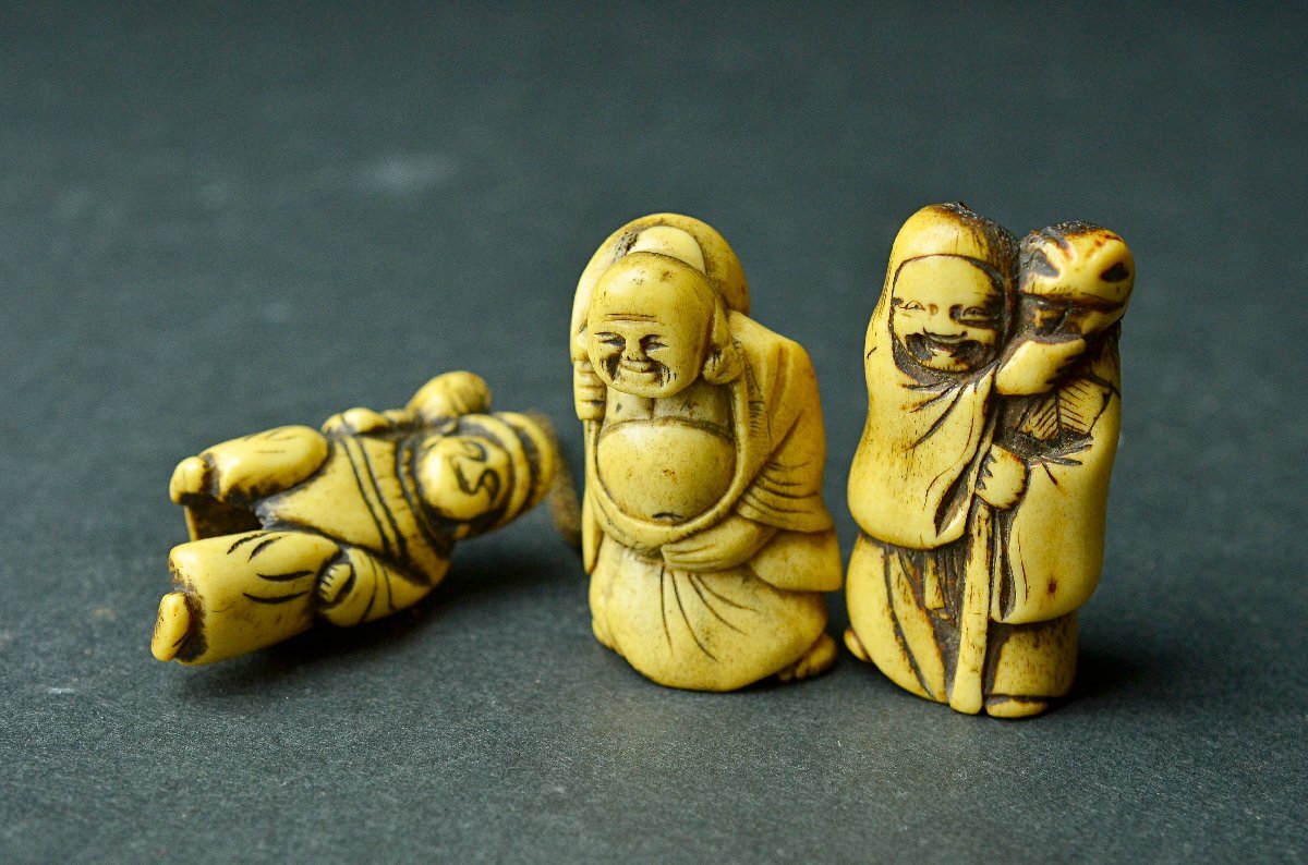 骨董　古物　根付け 木彫 一葉観音 真珠観音 仏像