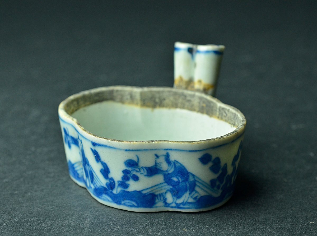 中国古玩　新渡青花煎茶碗皿　陶器 書道具唐物 時代物5点まとめて 中国古玩 唐物 煎茶道具 染付 青華 煎茶碗 五客 成化