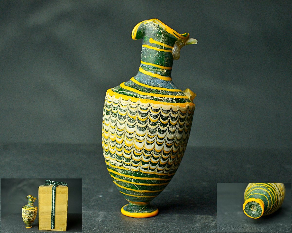 古代ガラス8個 安土草多 吹きガラス ペンダントライト 八角細筒瓶 青透被せ AZ