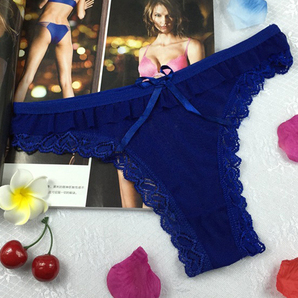 【新品】セクシー Tバック ソング タンガ ショーツ パンティ レディース ランジェリー【レースリボン】ブルー フリーサイズ(L相当))