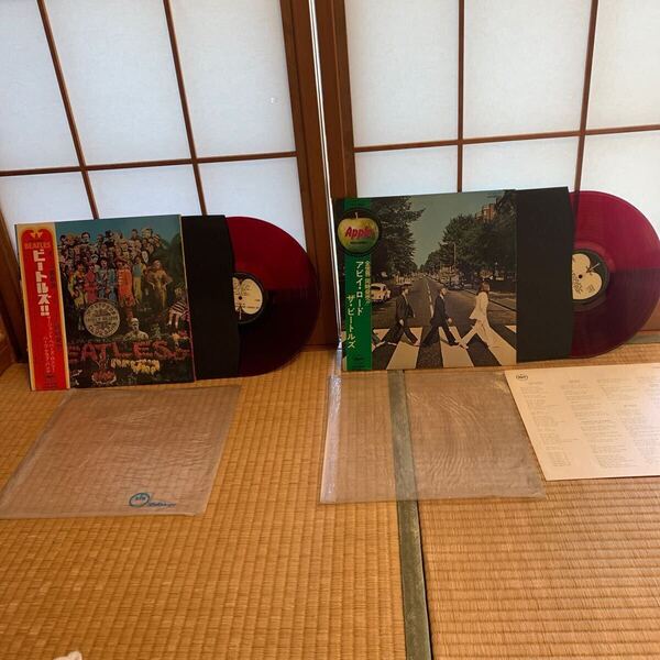 美品『ザ・ビートルズ』赤盤 2セット 帯付 LP レコード THE BEATLES カラーレコード 洋楽 (アビイ・ロード)(サージェント・ペパーズ〜)