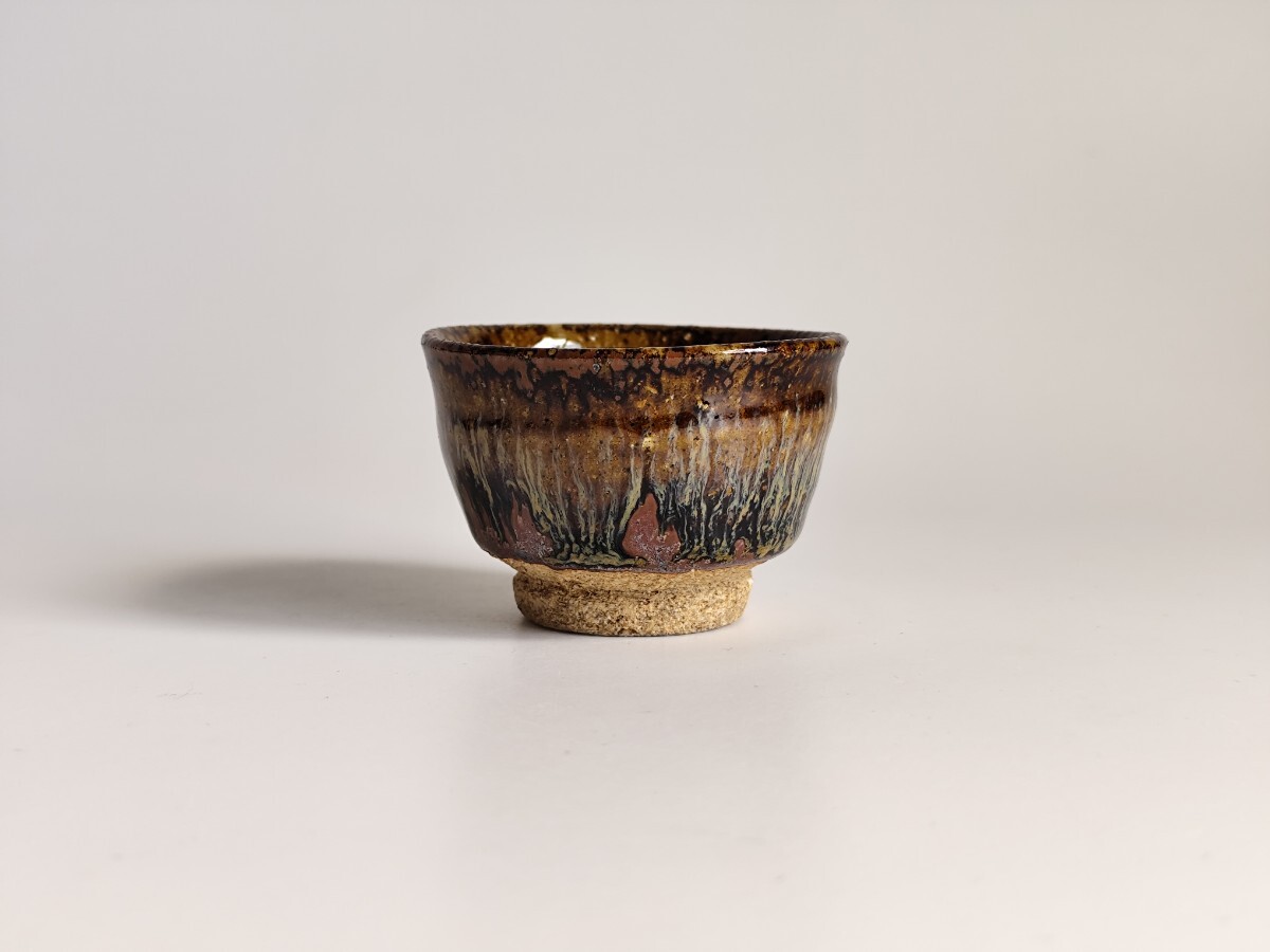 鉄釉 半筒 盃 ぐい呑み 酒器 古道具 アンティーク 須佐焼 飴釉 筒碗 筒盃 ぐい呑み ちょこ 酒器 古美術 古道具