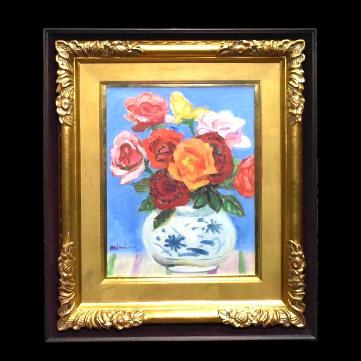 肉筆油彩画【薔薇】直筆サインあり 絵画 額装 油彩肉筆画 F6 サイン有り 薔薇 - メルカリ