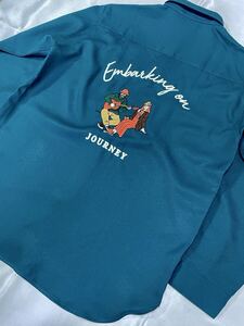 BACK NUMBER EST.1980 バックナンバー 背面刺繍 長袖ワークシャツ メンズMサイズ グリーン系 (株)ライトオン 刺繍 ボーリングシャツ