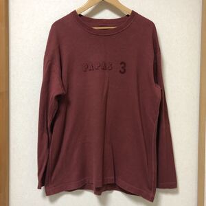 送料込 日本製 Papas カットソー Lサイズ バーガンディー USED パパス 長袖 Tシャツ ロンT 刺繍 えんじ ボルドー made in JAPAN