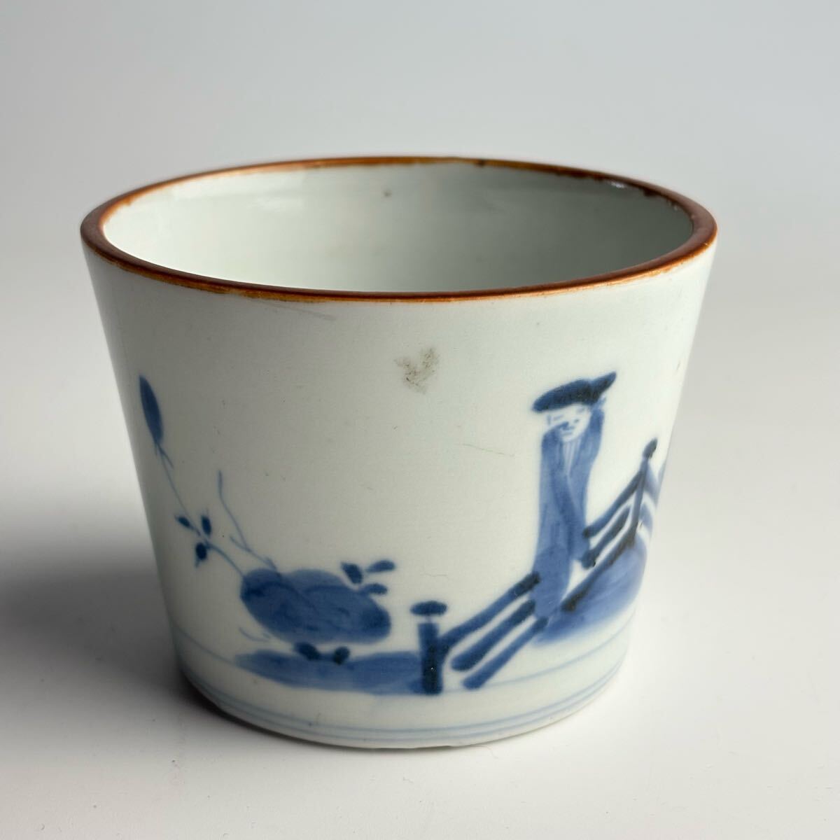 骨董　アンティーク　古伊万里　染付　色絵　文人図　六角杯　筒杯　覗き猪口 骨董 アンティーク 古伊万里 染付 色絵 文人図 六角杯 筒杯 覗き猪口 工芸