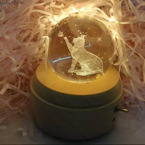 オルゴール 猫 君をのせて 間接照明 ベッドサイドランプ 回転クリスタルボール 木製台座 LED ルームライト USB充電 プレゼント