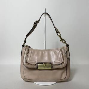 79B375|美品|コーチ ハンドバッグ レザー ピンクベージュ パイソン