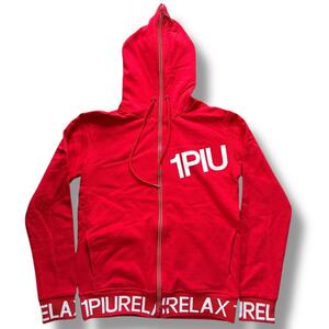 【美品/希少XL】1PIU1UGUALE3 RELAX ウノピゥウノウグァーレトレ リラックス ビッグロゴ ラインストーン パーカー フーディー 赤 レッド