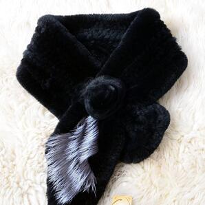 新品◆お花デザイン★上質シルバーフォックスとレッキスの編込みマフラー毛皮ファー