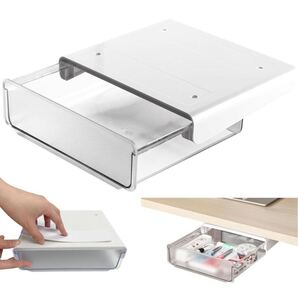 2個】デスク下 収納ボックス 後付け引き出し 便利 机下収納 【整理収納アドバイザー推薦】小物整理 事務用品 文房具(透明, 20*23.5*7.2cm)