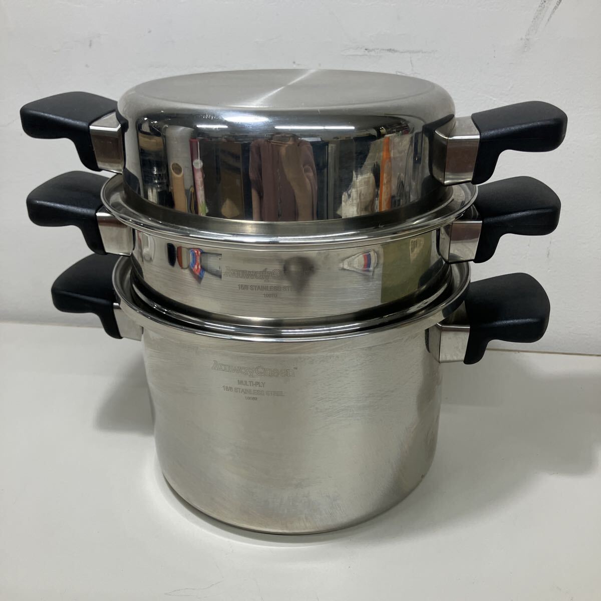 アムウェイ　ステンレス鍋セット Amwayアムウェイ蒸し器 IH対応 3段ステンレス鍋セット 4点セット