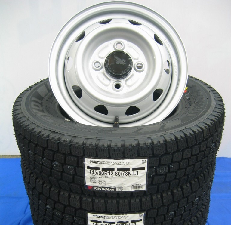 送料込み 軽トラ軽バン　スタッドレスタイヤセット 145/80R12　6PR 軽バンタイヤ145r12（自動車 冬タイヤ、ホイールセット