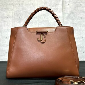 未使用級 JIMMY CHOO VARENNE ジミーチュウ ヴァレンヌ キャメルブラウン ゴールド金具 2WAY ハンドバッグ トートバッグ ショルダー
