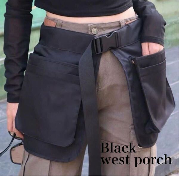 多ポケット ウエストポーチ 多機能 ブラック 黒 エプロン バッグ ユニセックス 大容量 マルチポケット アウトドア DIY ファッション ベルト