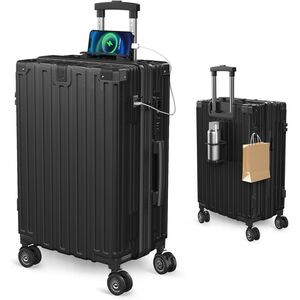 スーツケース Lサイズ(100L) ブラック 拡張機能付き 多機能 キャリーケース ストッパー付き USBポート付