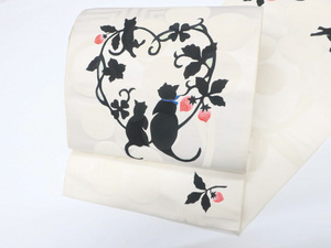 Оригинальное оби из Нагои, барабанный узор, кошка, клубничное сердце, открытый пошив, чистый шелк. kyo7b10-332