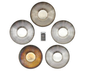 K8862 純銀製 茶托 5客 銀器 重さ約271.8g 刻印 香道具 茶道具 古美術 時代物 金属工芸 鉄器 鉄瓶