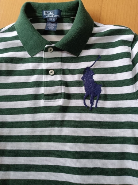 Polo by Ralph Lauren ボーダー柄 ポロシャツ 深緑×白のボーダー М ビッグポニー刺繍ロゴ付きでカジュアルなスタイル