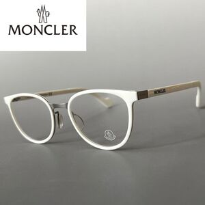 【1円スタート】 モンクレール メガネ MONCLER ホワイト 白 ラウンド フレーム セル メタル 眼鏡 新品 メンズ レディース 度入り シンプル