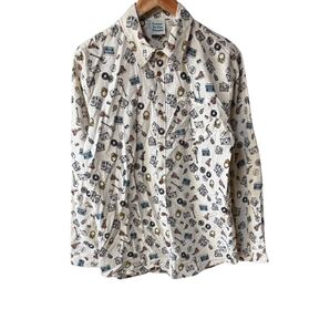 Power To The People 音楽モチーフ 総柄シャツ Mサイズ コットン100% Music Motif Printed Shirt M Cotton 100% 長袖シャツ