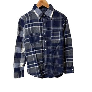 SEVESKIG チェックシャツ Sサイズ ネイビー×グレー コットン100% セヴシグ 長袖